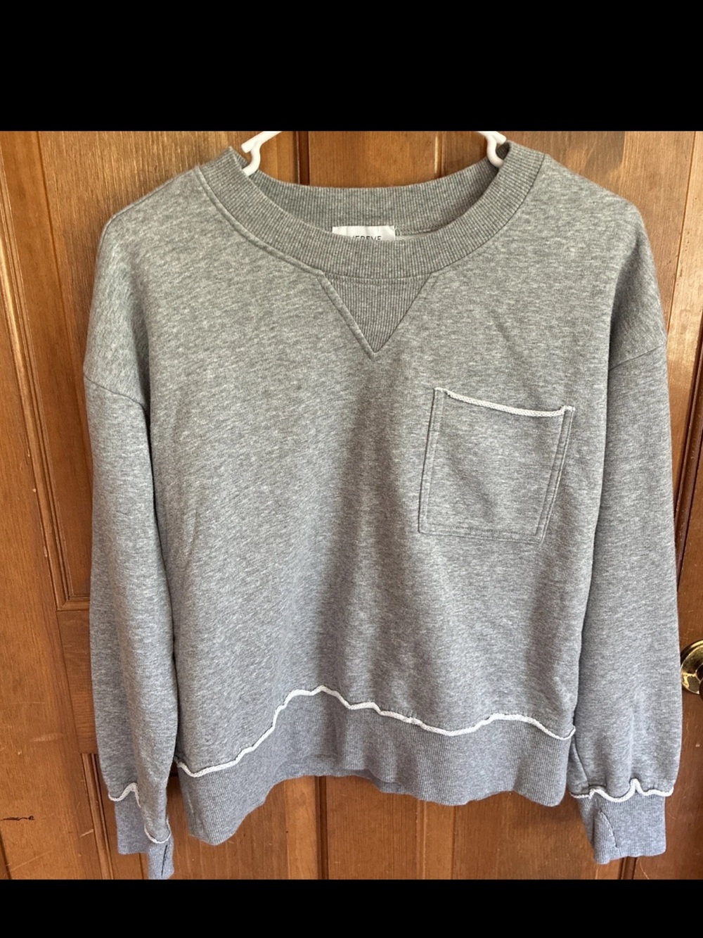 Evereve Gray Crewneck Sweatshirt, Raw Edge Trim, Small